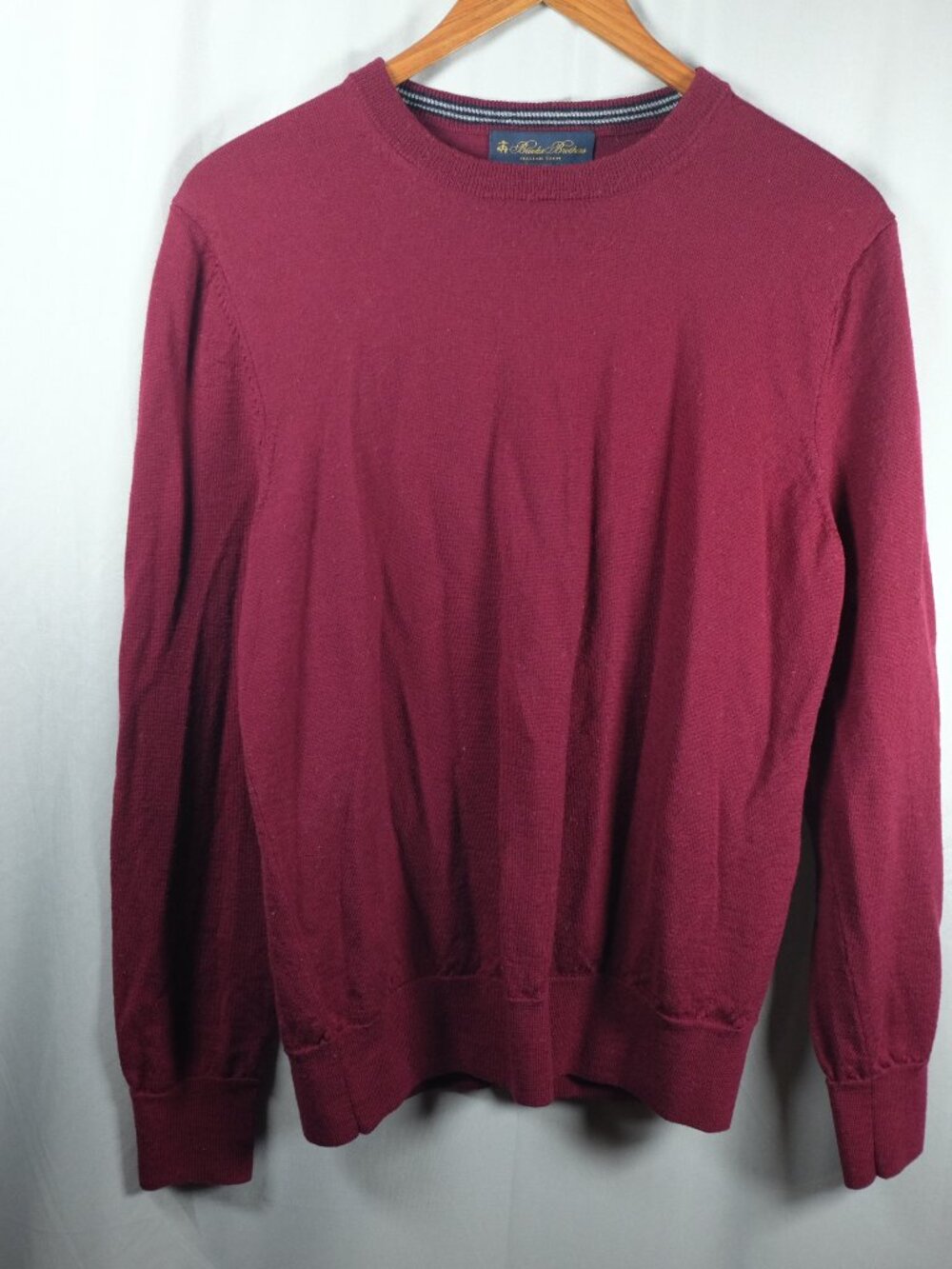 Brooks Brothers Men Small Burgundy Merino Wool Long Sleeve Pullover Sweater